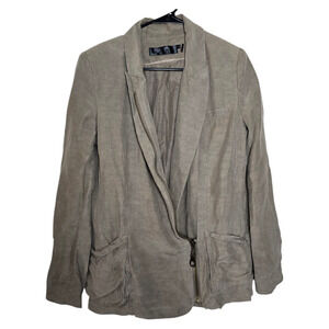 L.A.M.B. Moto Blazer Size 4 Small Taupe Gray Linen Silk Blend